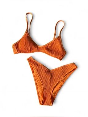 Aerie Bright Orange Ribbed Bikini Set